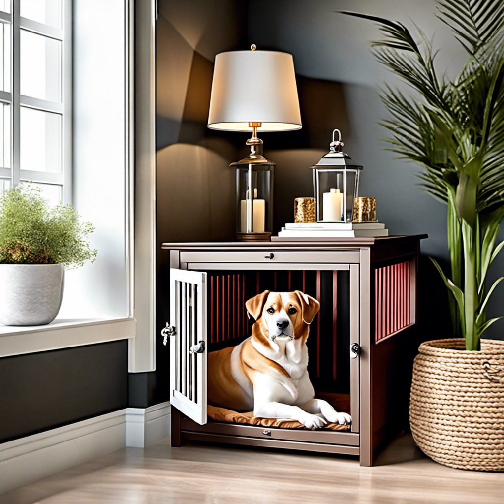 decorative indoor kennel doubling as a side table