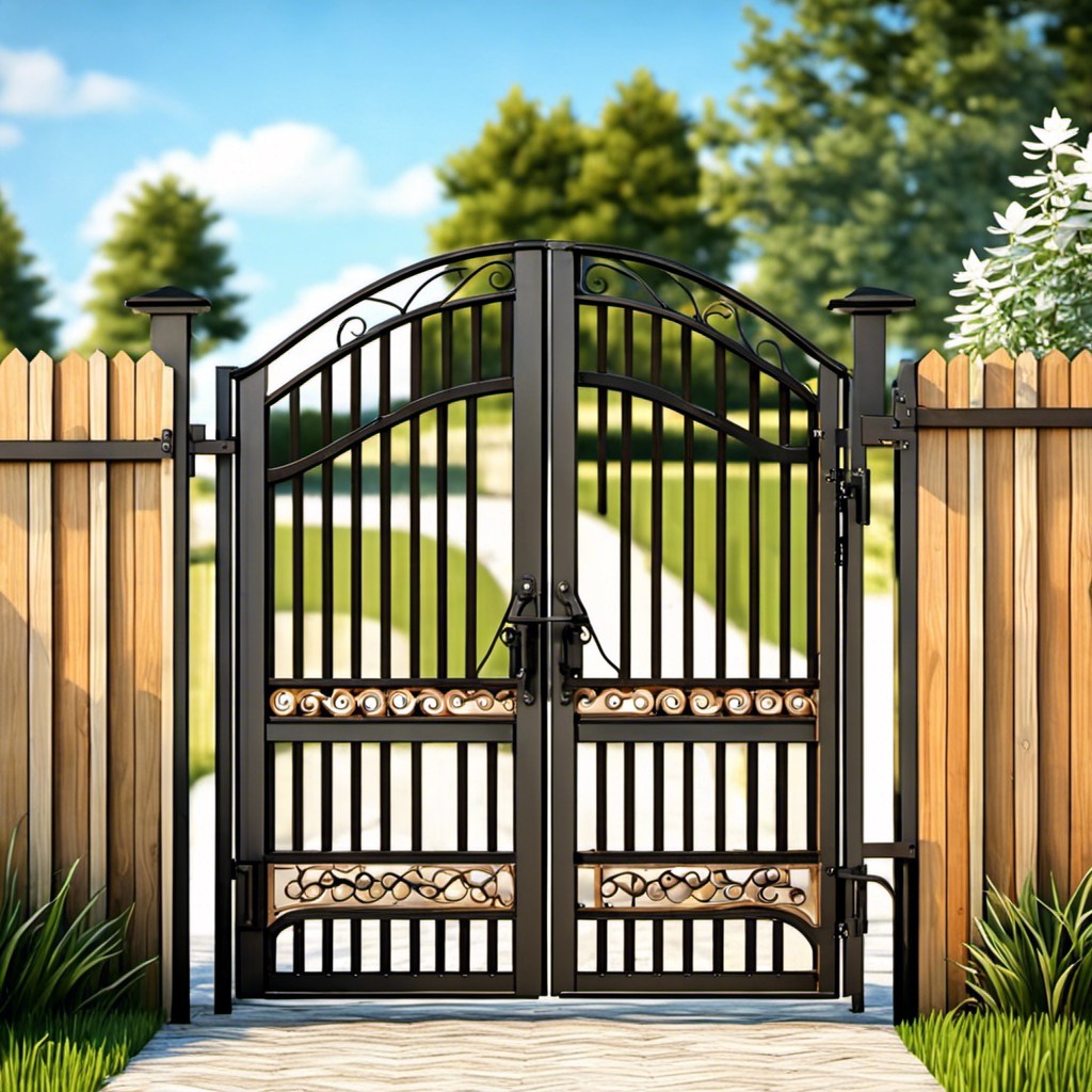 decorative iron gate with wood
