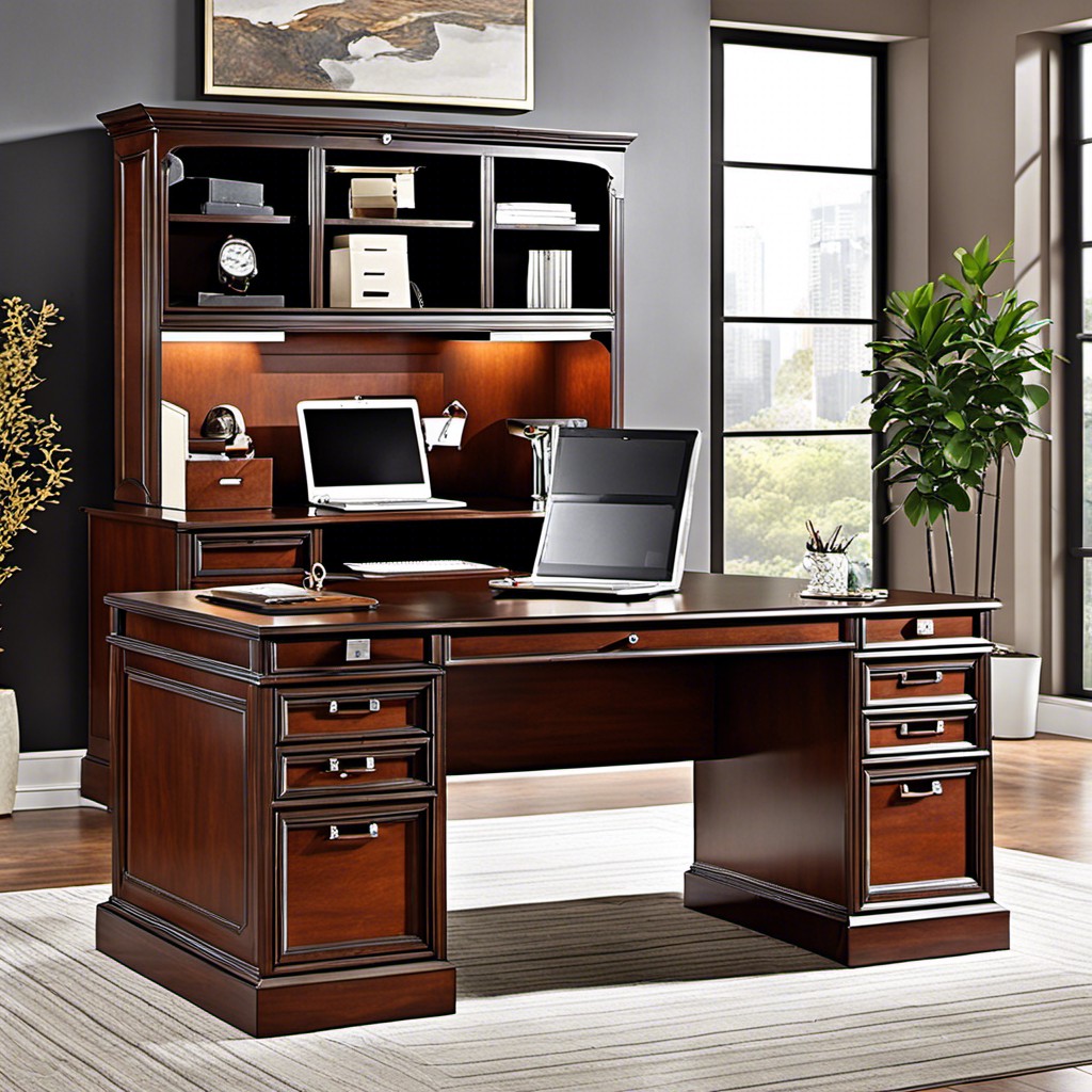 executive desk with lockable built in filing cabinet