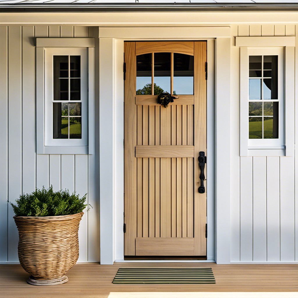 farmhouse fluted door with matching shutters