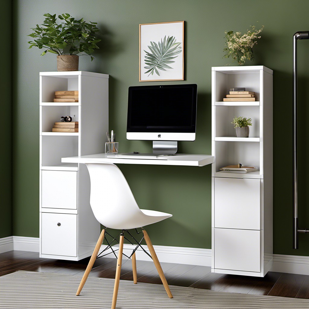 floating wall desk with distinct file cabinet compartments