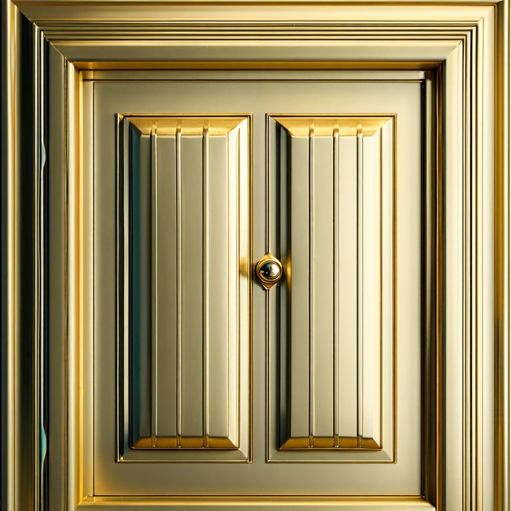 fluted cabinet door with gold trim