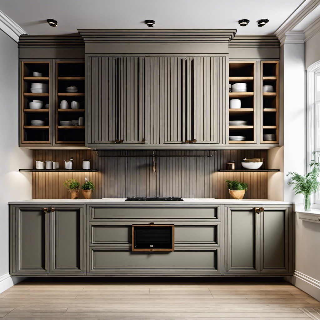 fluted cabinet with open shelving above