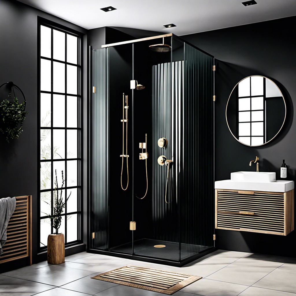 fluted glass and matte black shower screen
