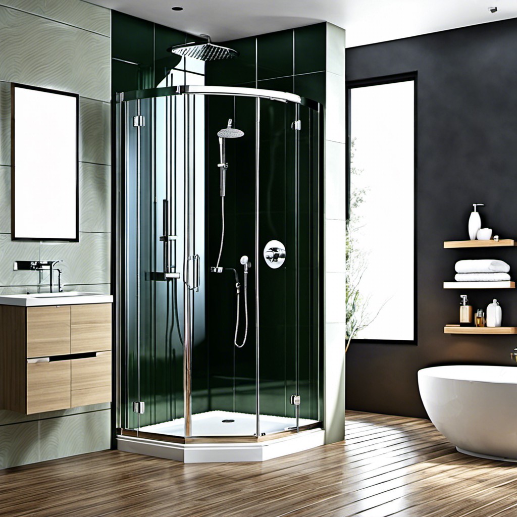 fluted glass shower with hinged door