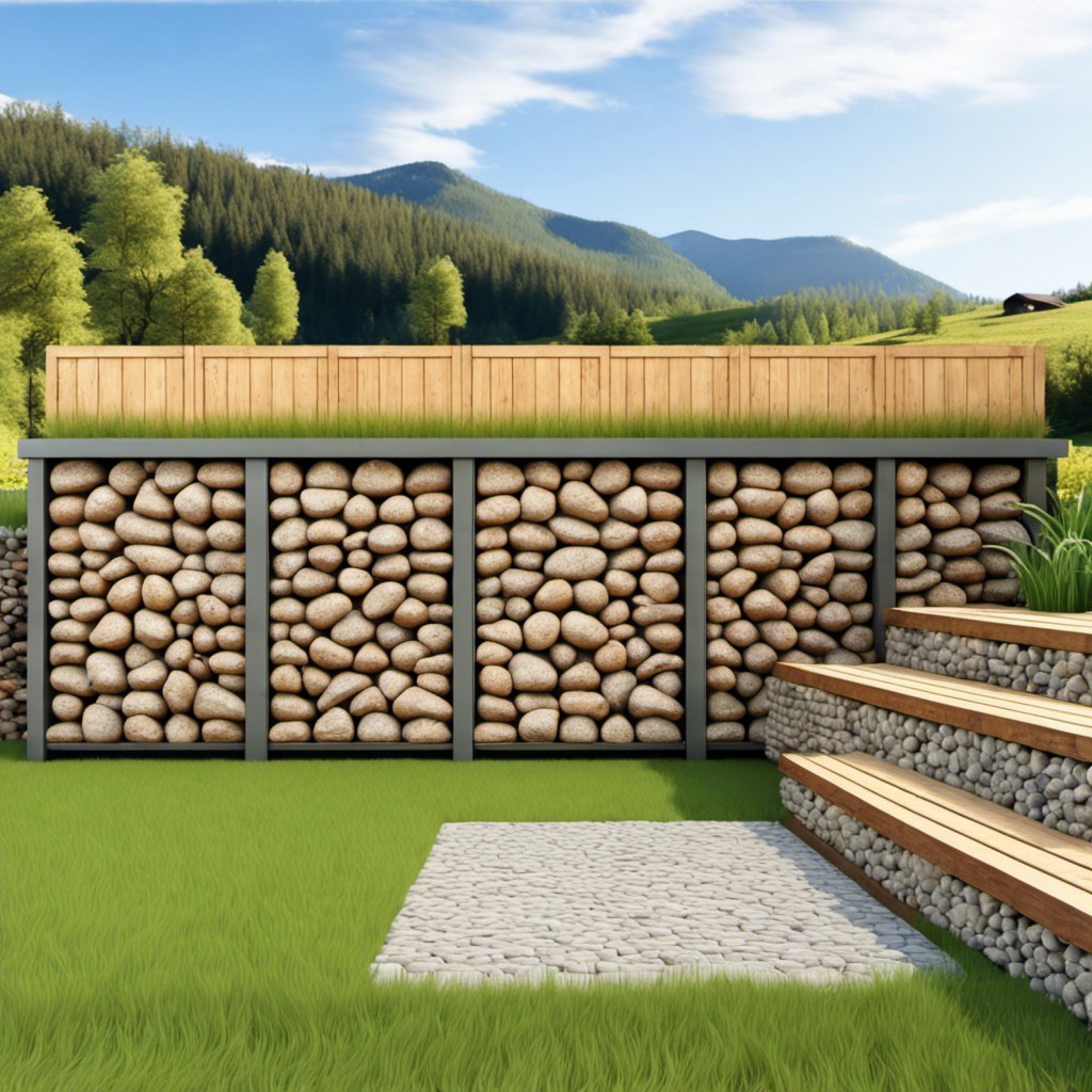 gabion wall with wood