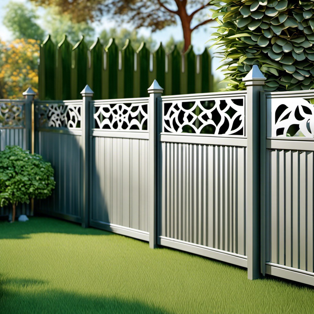 garden fence with sheet metal panels featuring cut out patterns