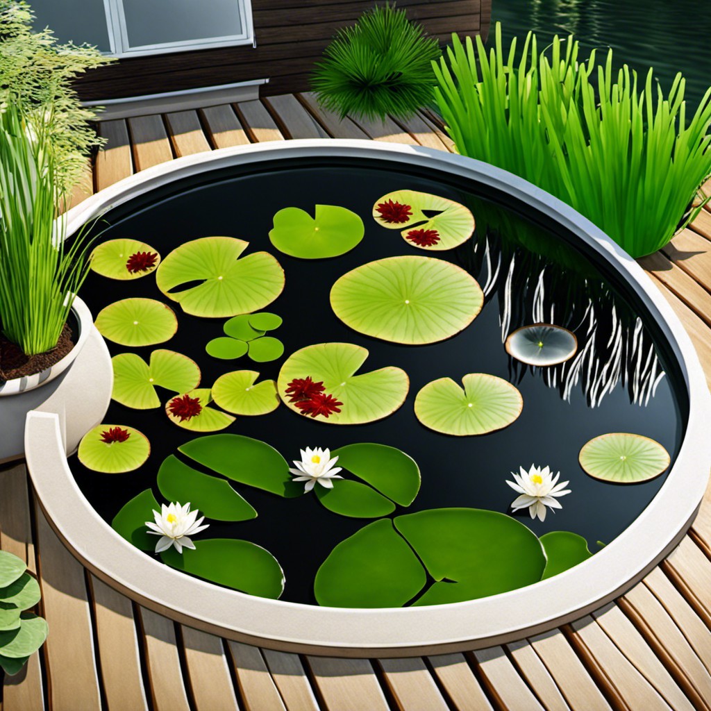 garden pond with floating aquatic plants