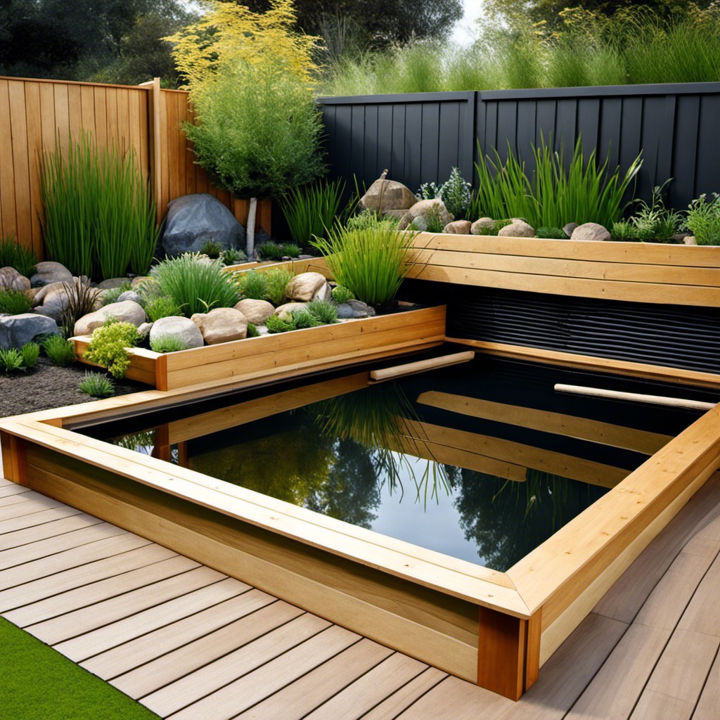 garden pond wrapped in horizontal timber