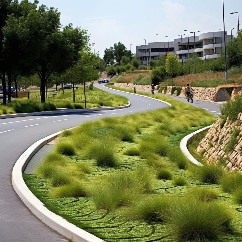 green roads with grass crete