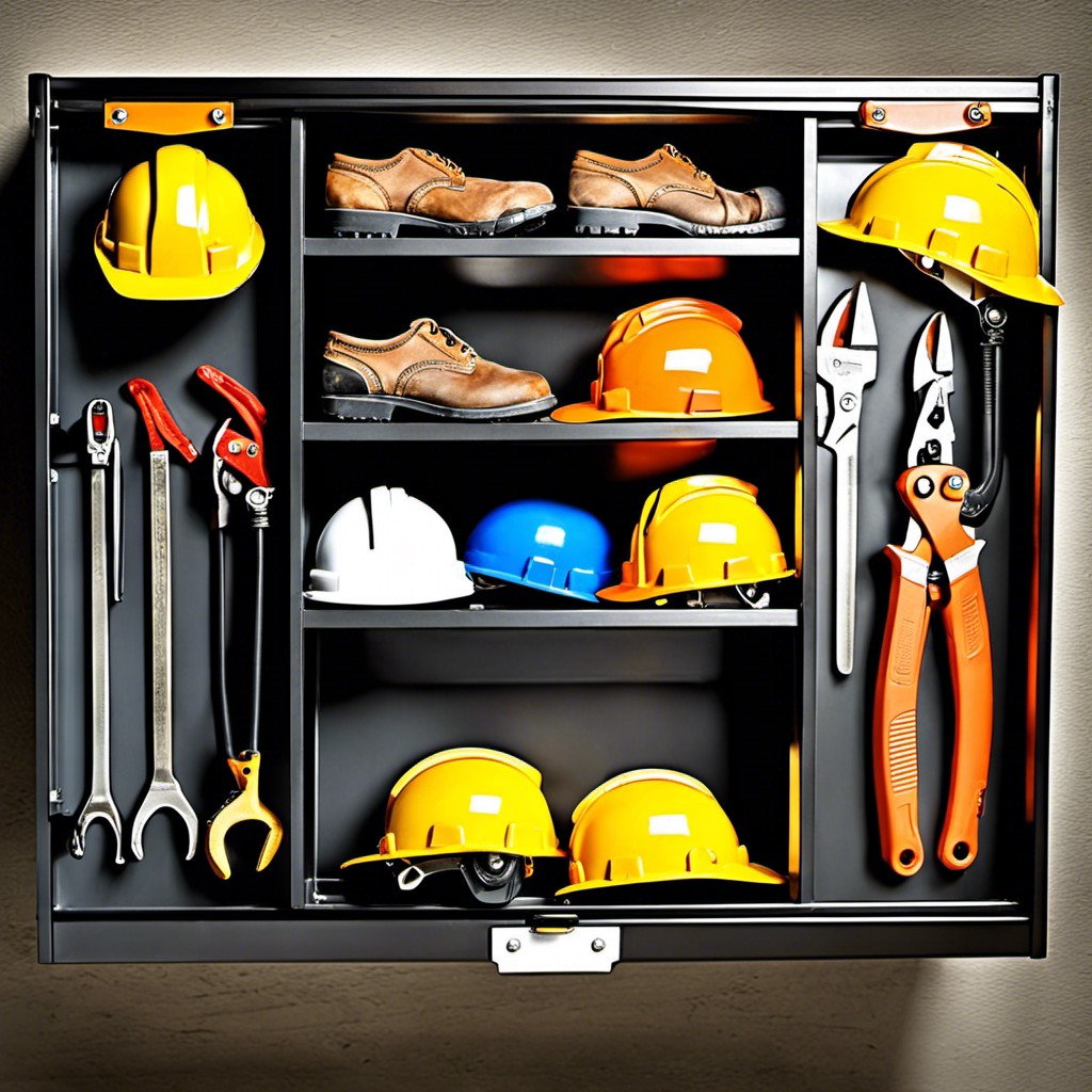 implement hanging storage for hard hats and safety gear