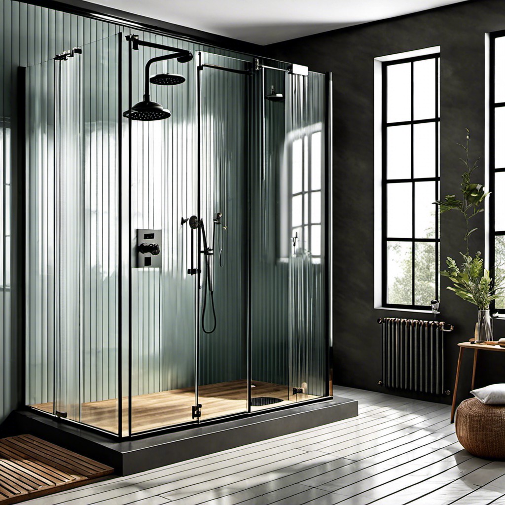 industrial style fluted glass shower partition