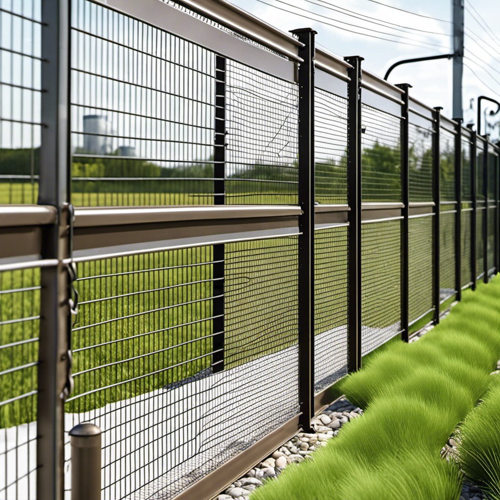 industrial style sheet metal fence with wire mesh sections