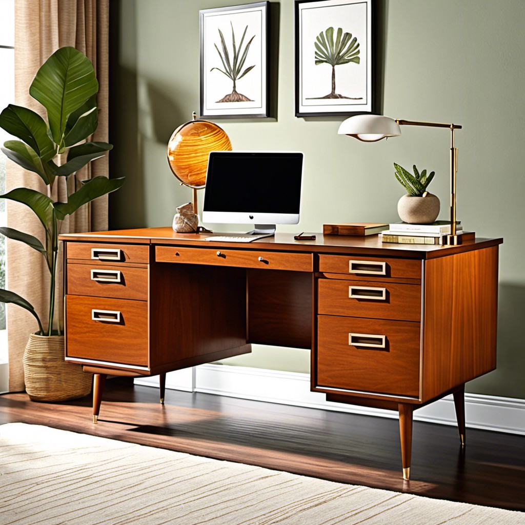 mid century modern desk with lateral filing cabinet