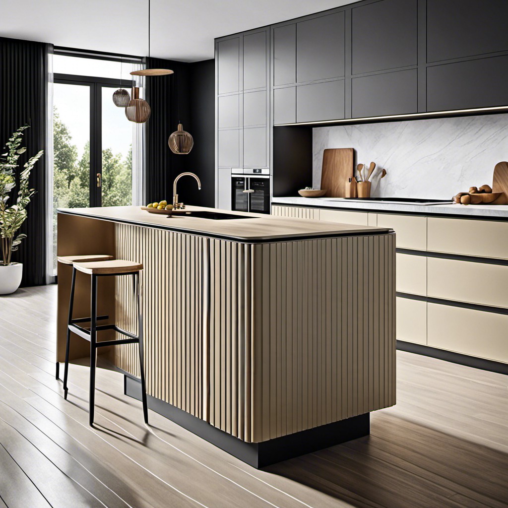 minimalist fluted kitchen island with integrated handles