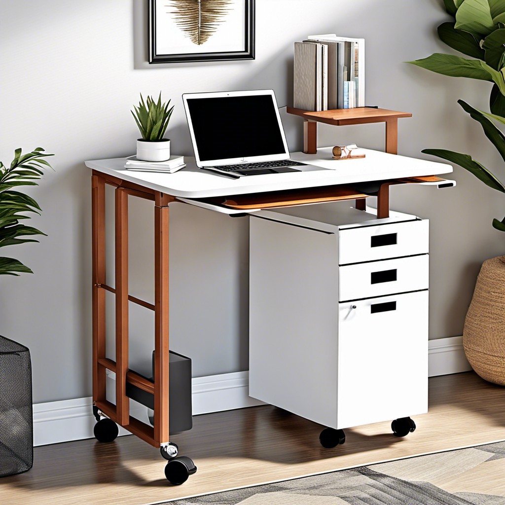 mobile desk with built in rolling file cabinet