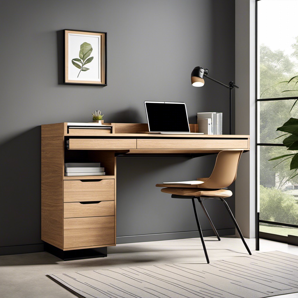 modern minimalist desk with concealed bottom drawer filing system