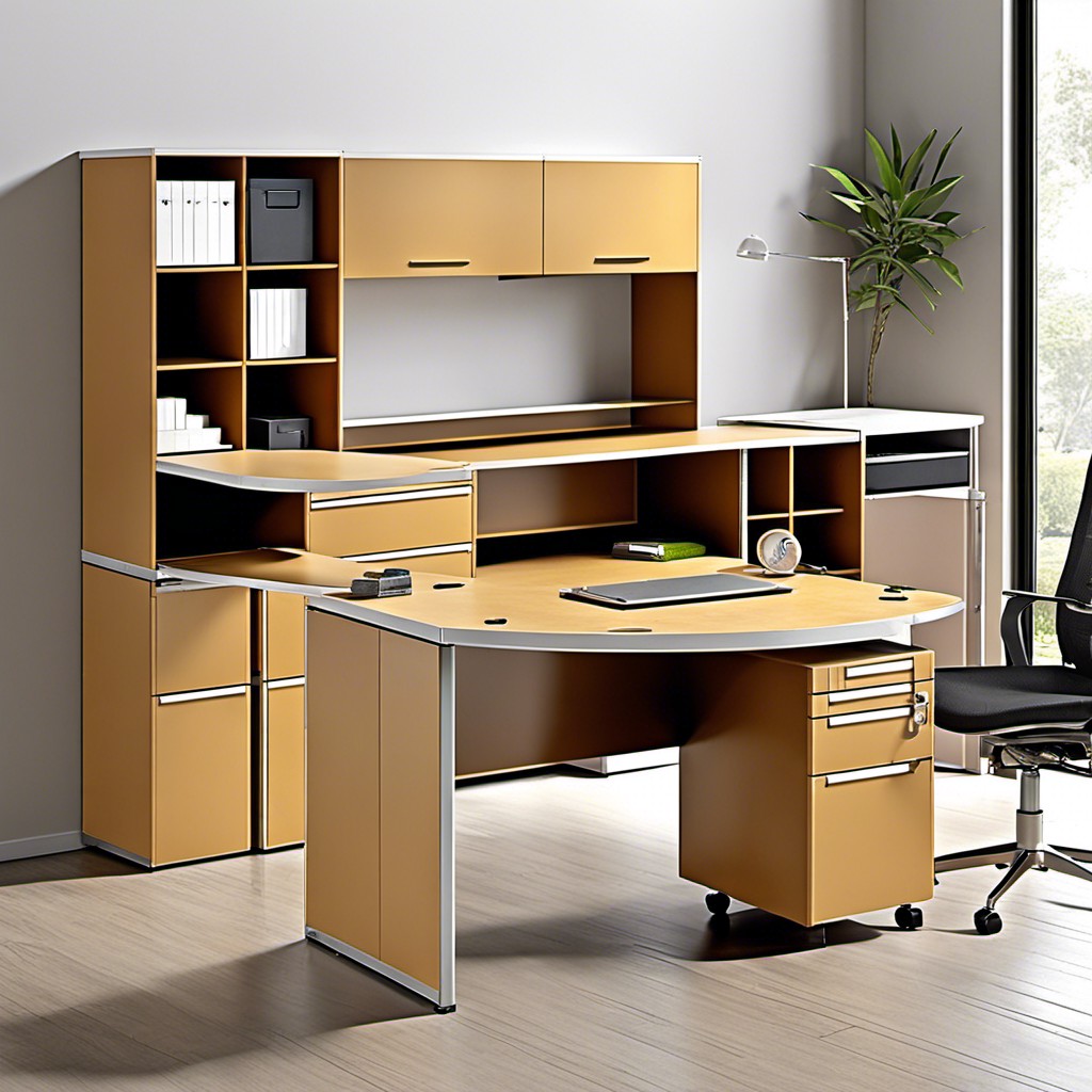 modular desk with configurable filing cabinet sections