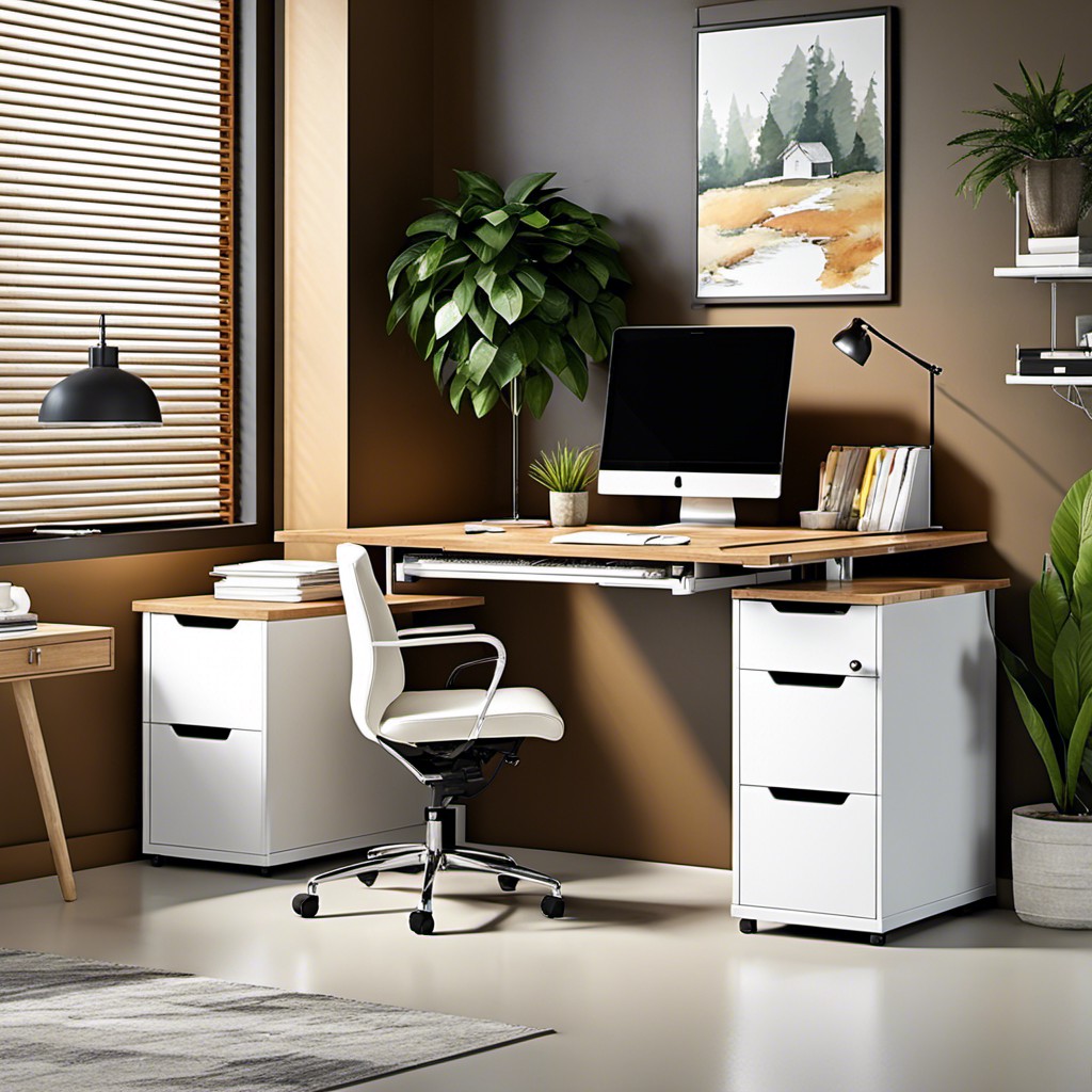 multi level desk with easy access top file cabinet