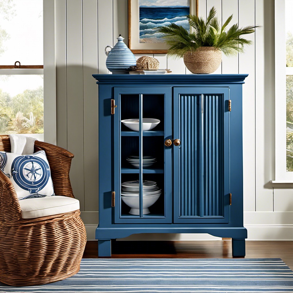 nautical blue fluted cabinet for coastal designs
