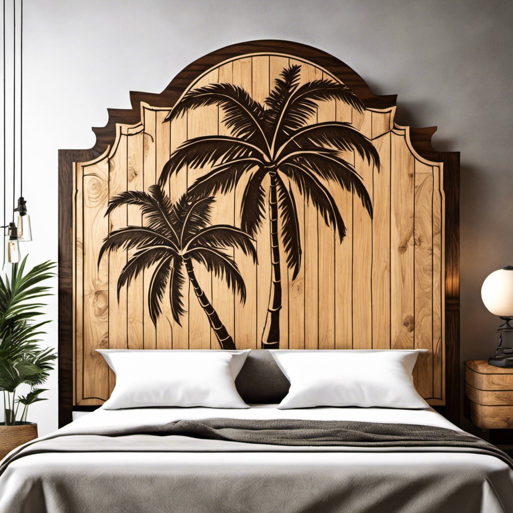 palm tree engraved headboard