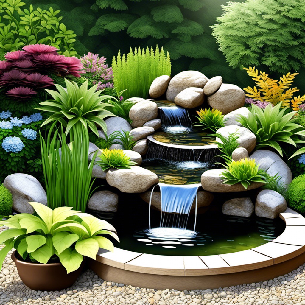 pond waterfall with surrounding rockery