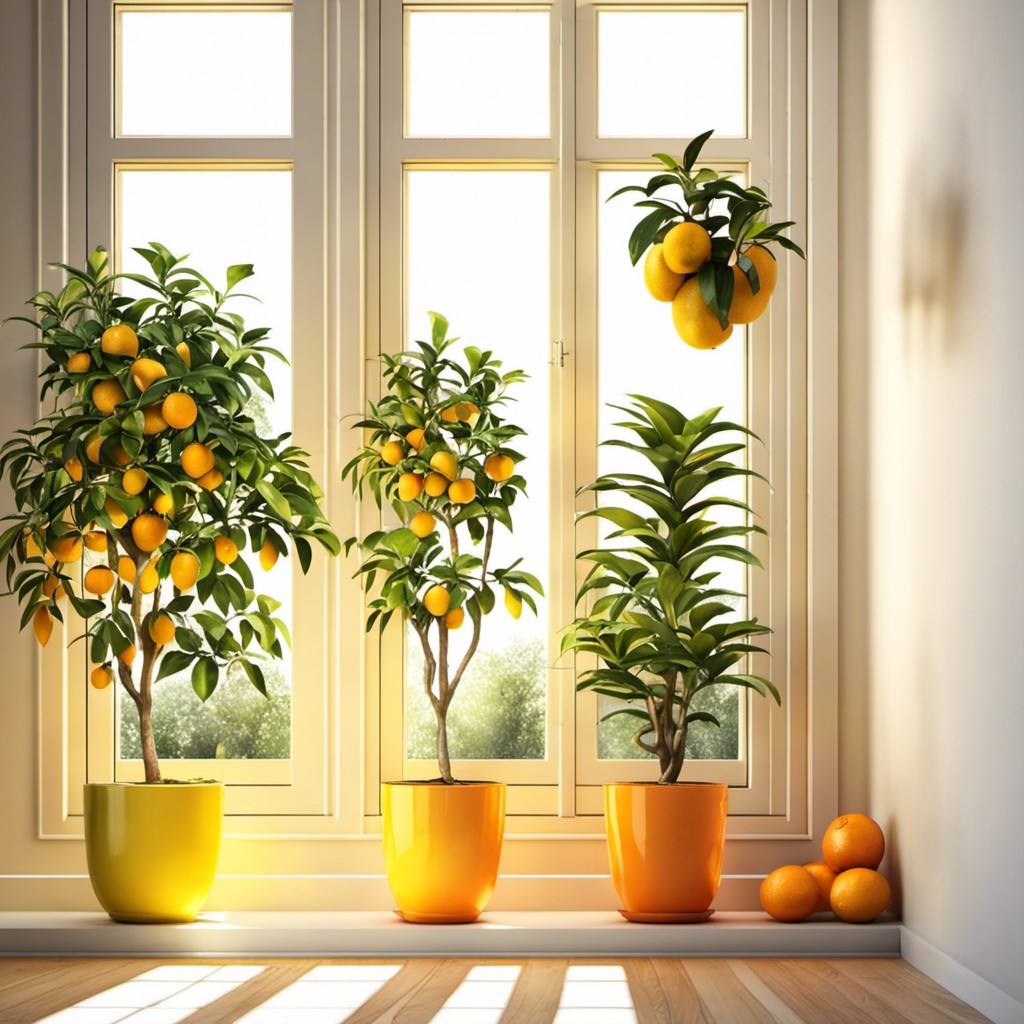 potted citrus trees by the sunniest window