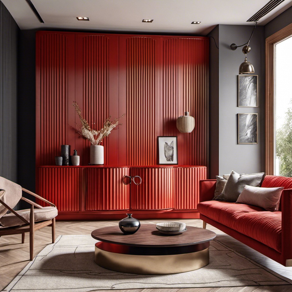 red fluted cabinet as a statement piece