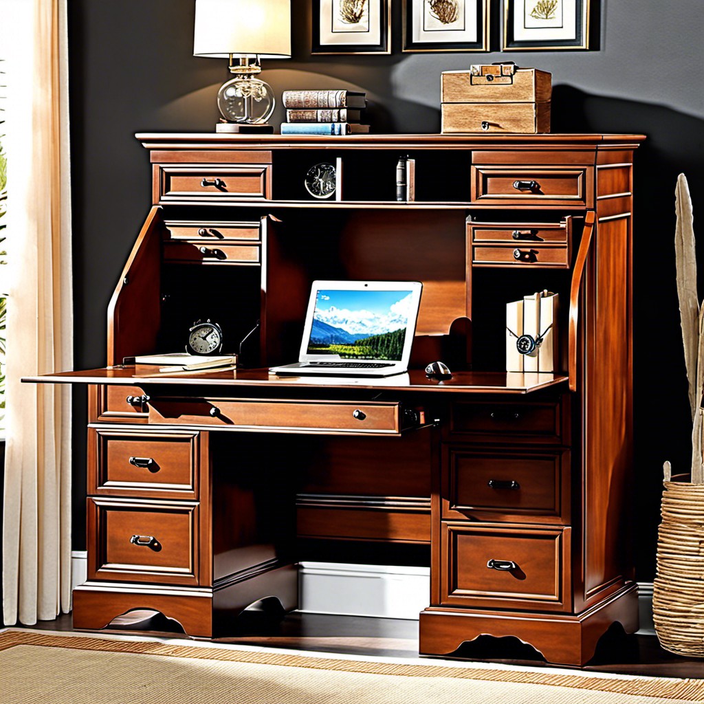 secretary desk with hidden file cabinet