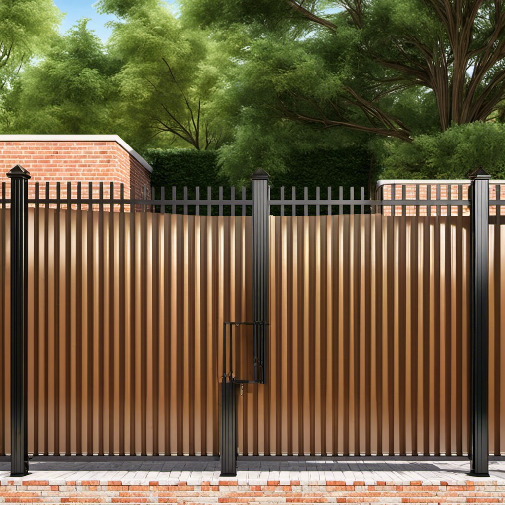 sheet metal fence combined with brick columns