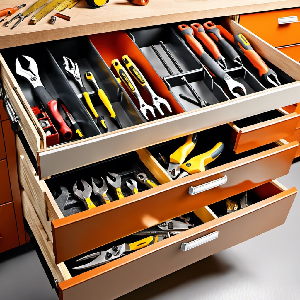 store larger tools in deep drawers or bins