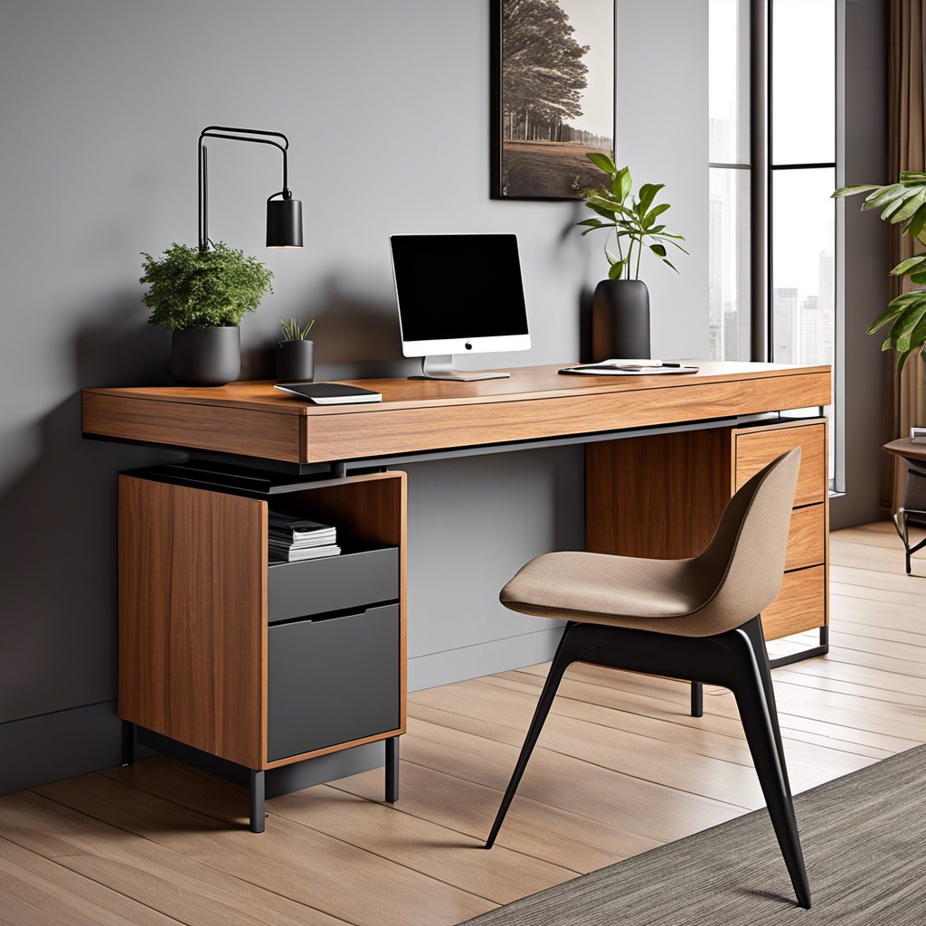 tech friendly desk with integral cord management and file storage