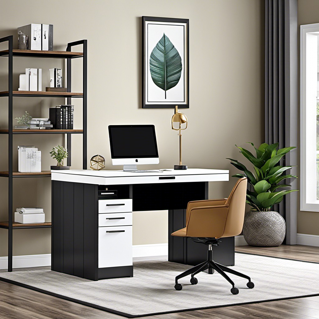 two tone design desk with matching built in file cabinet