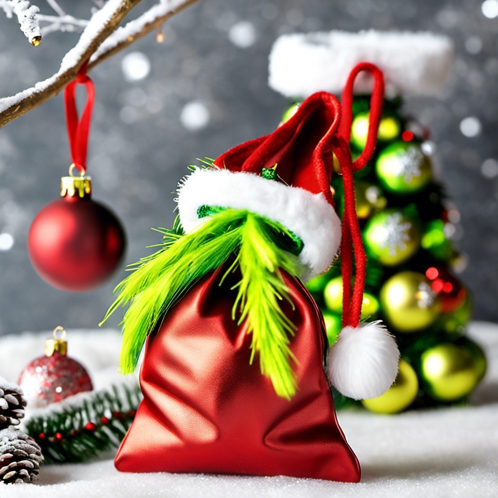 use only items from the grinchs santa bag as decorations