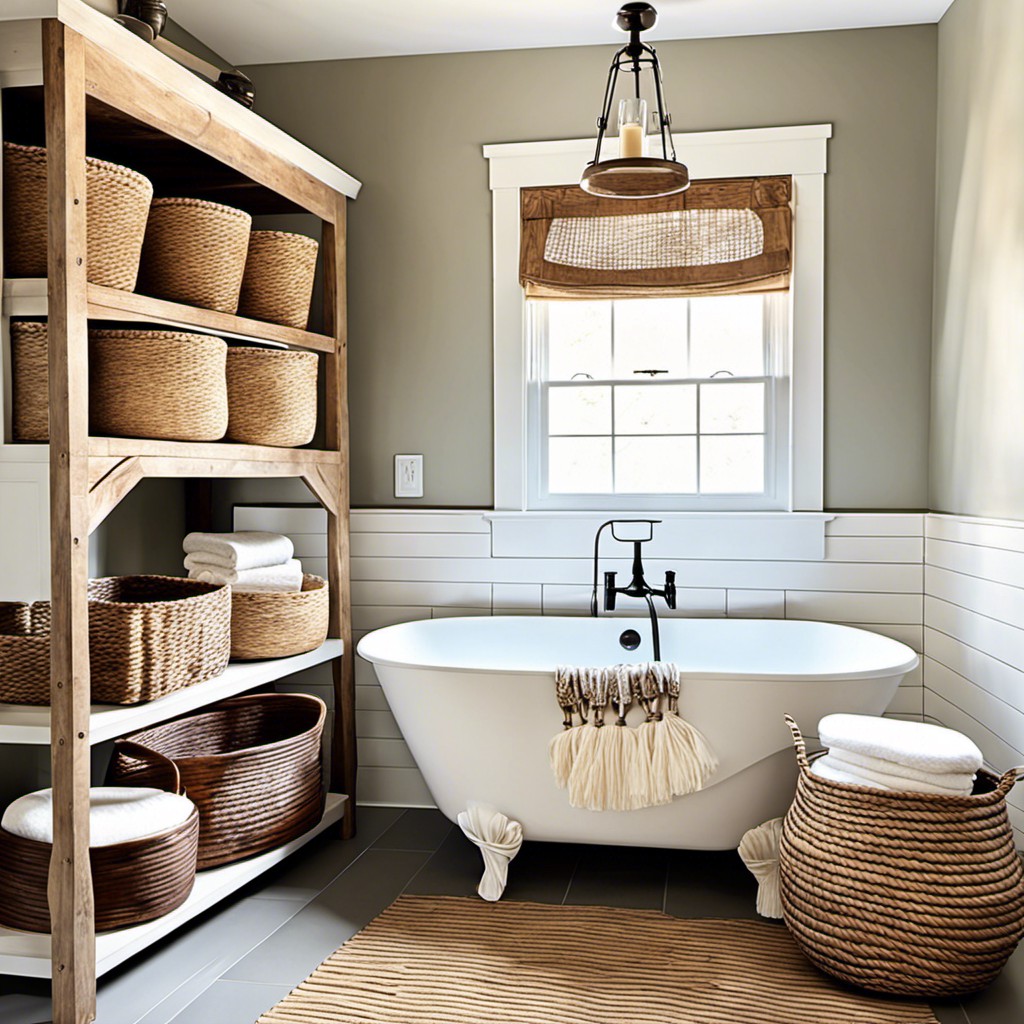 use oversized woven baskets for eye catching storage