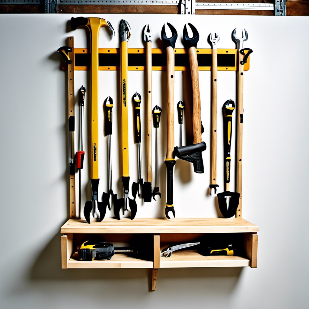 utilize wall mounted racks for long tools