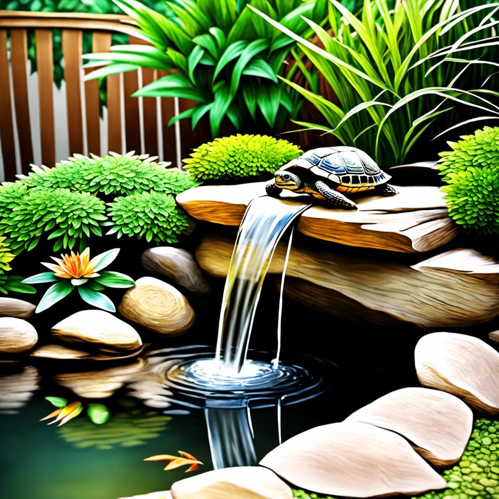 vertical drop waterfall into a small turtle pond