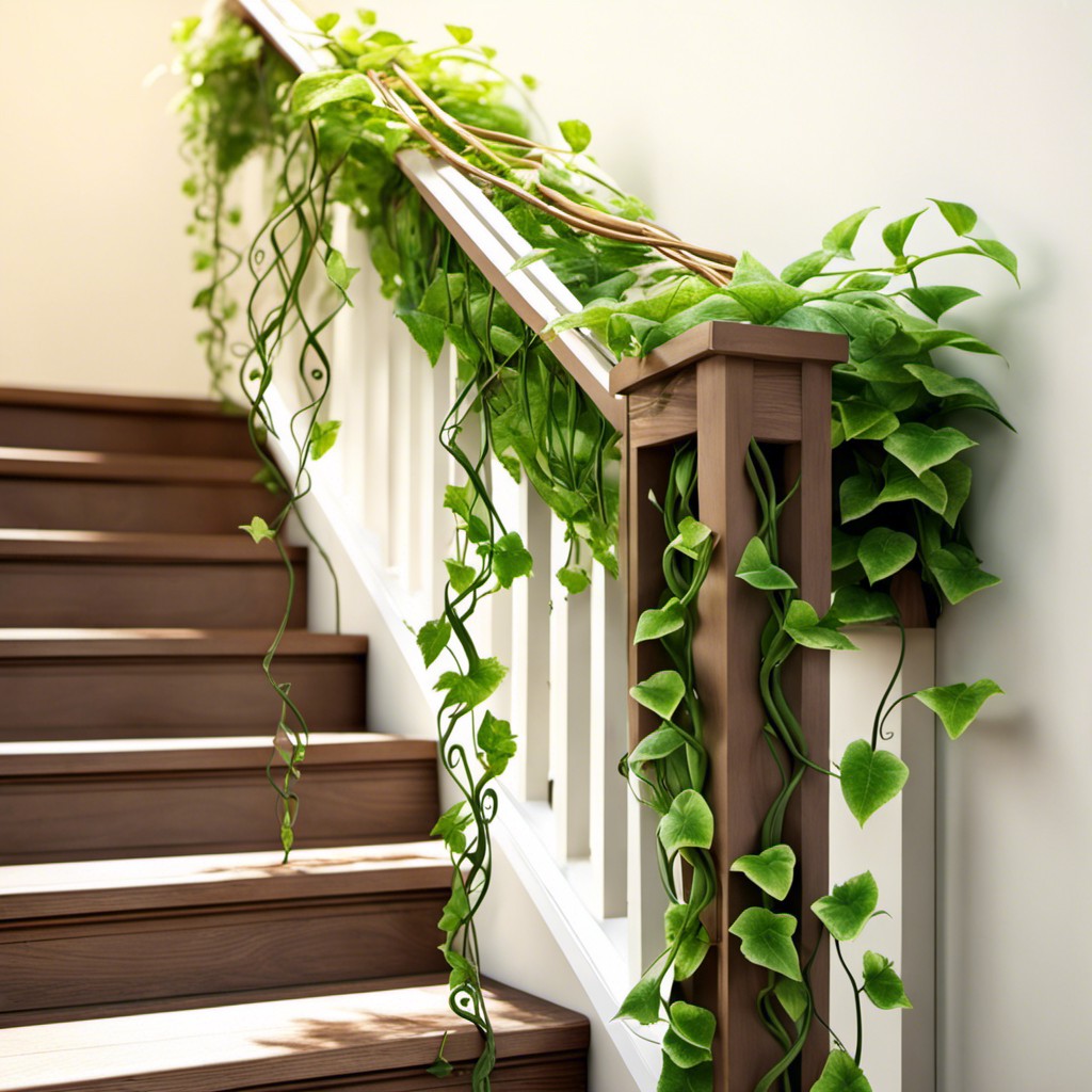vine plants round the stair railings