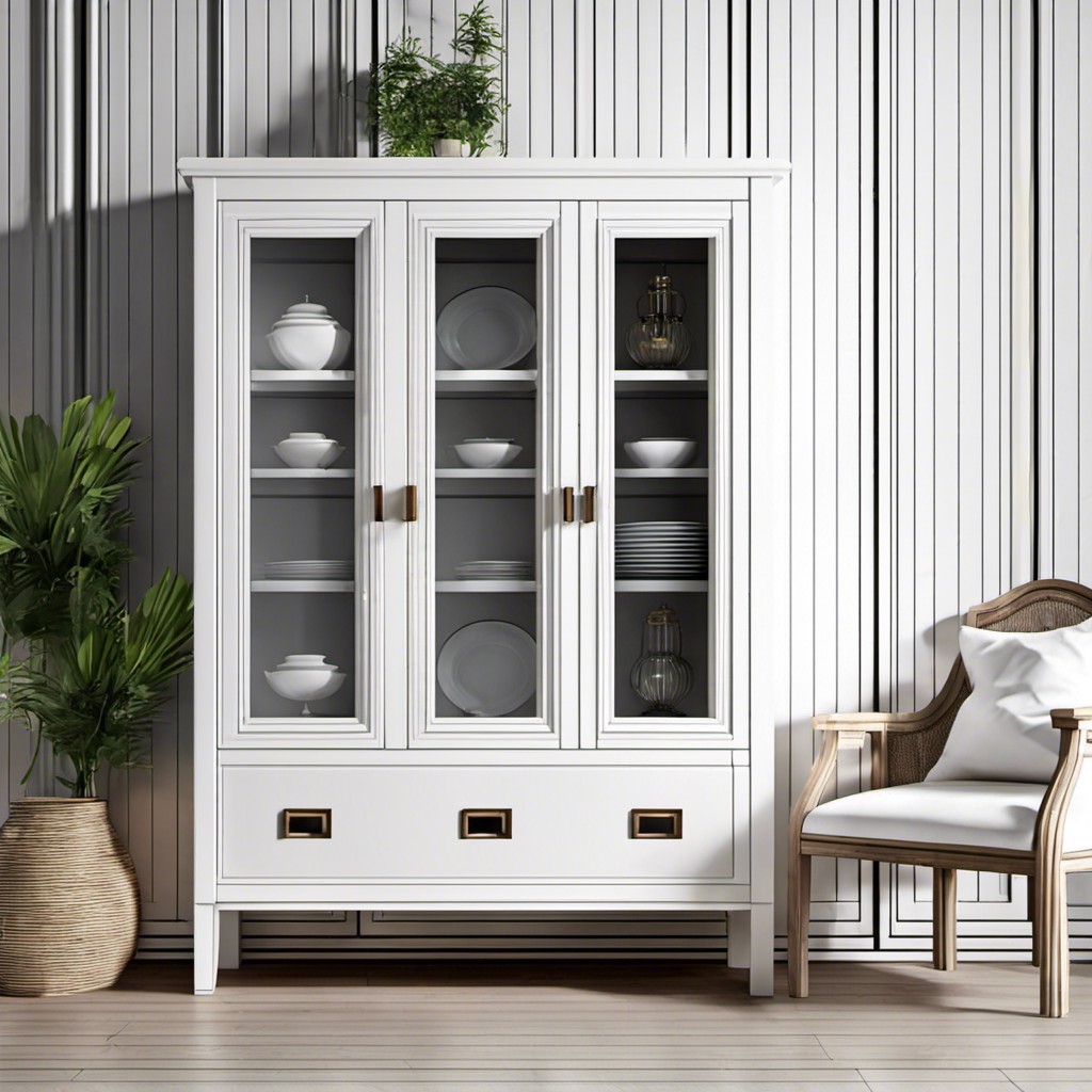 white fluted cabinet with glass doors