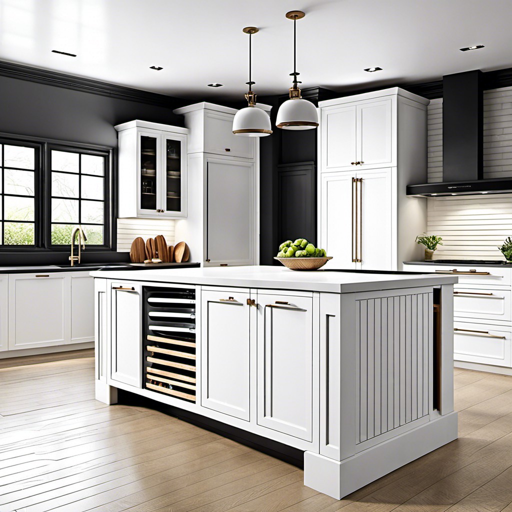 white fluted island with concealed dishwasher