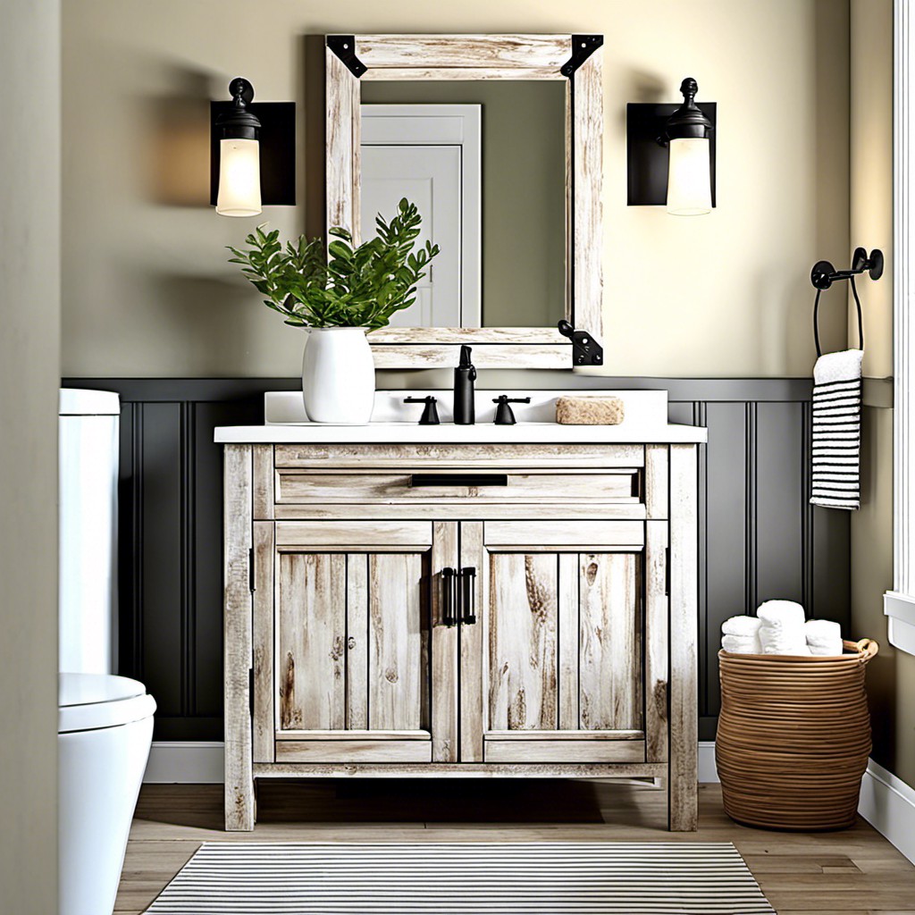 whitewashed bathroom vanity for a rustic look