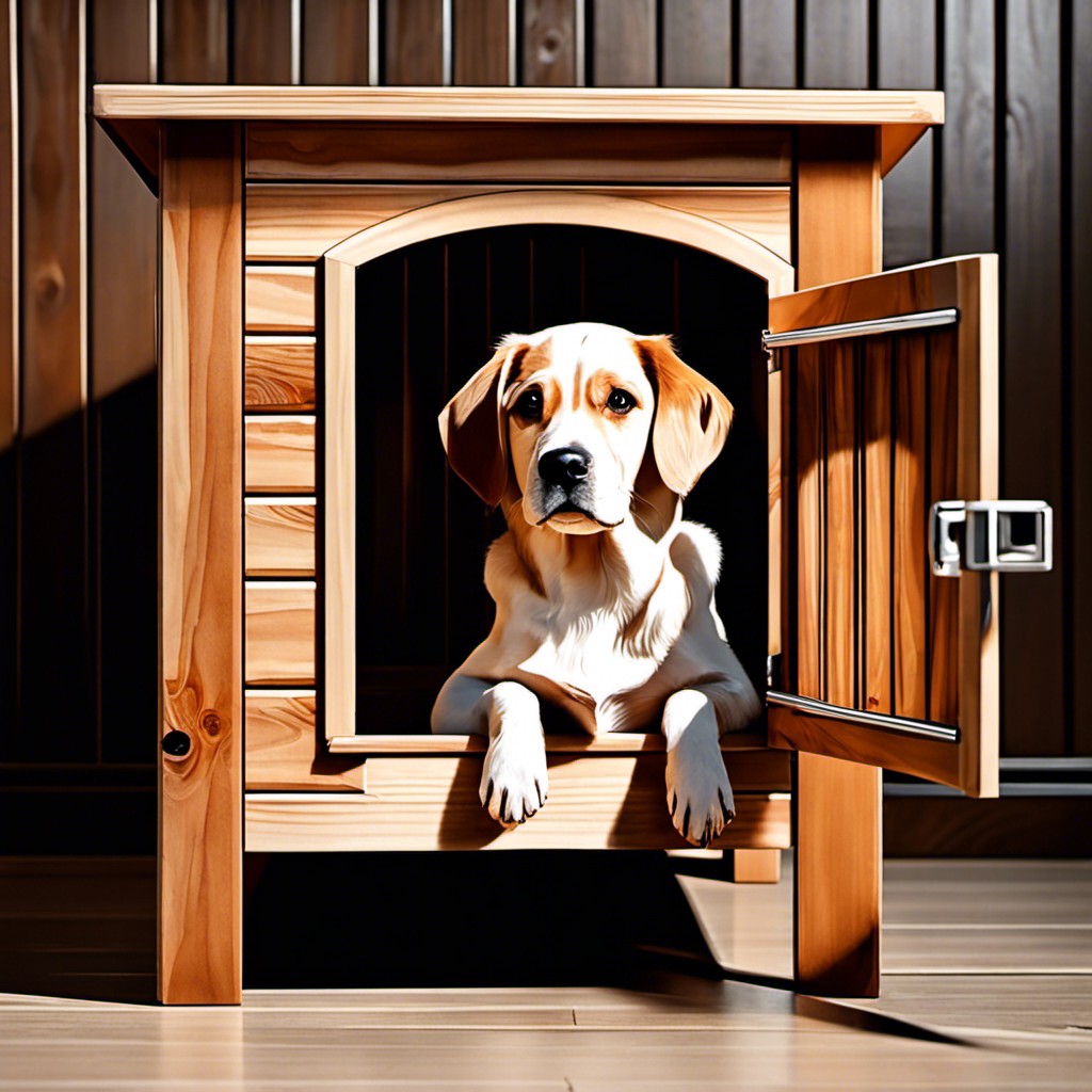 wooden indoor kennel with rustic design