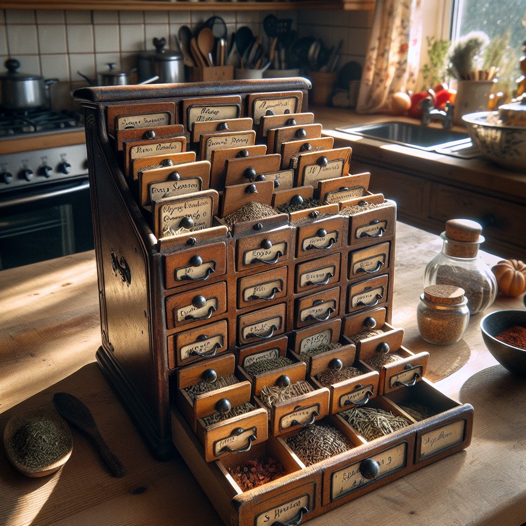 card catalog inspired spice rack