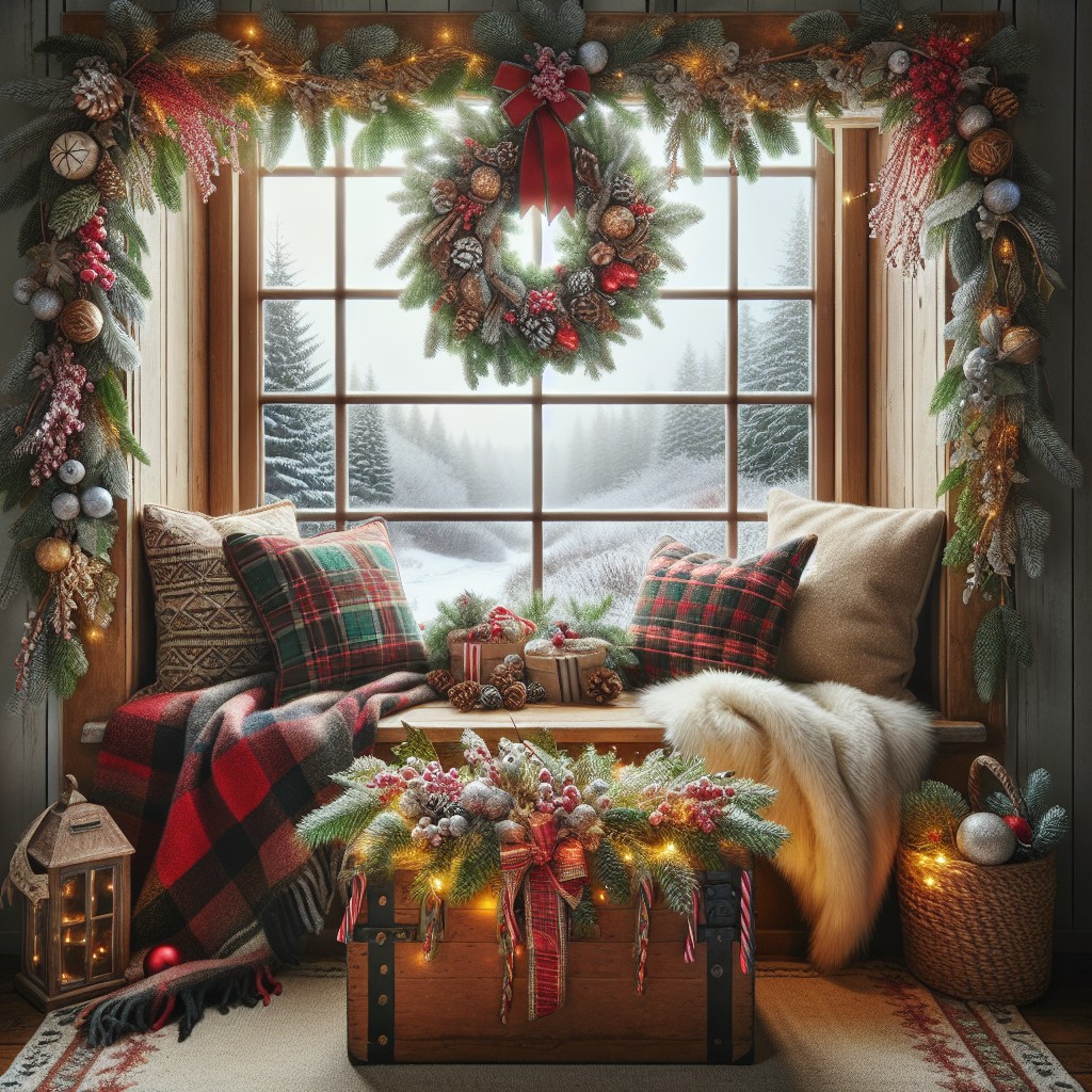 christmas wreath window seat