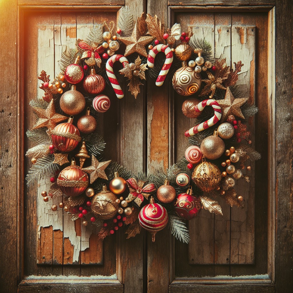 constructing a vintage ornaments wreath