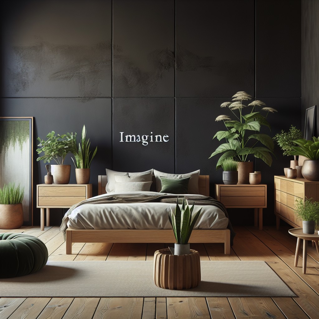decorate with plants to bring life to black bedroom