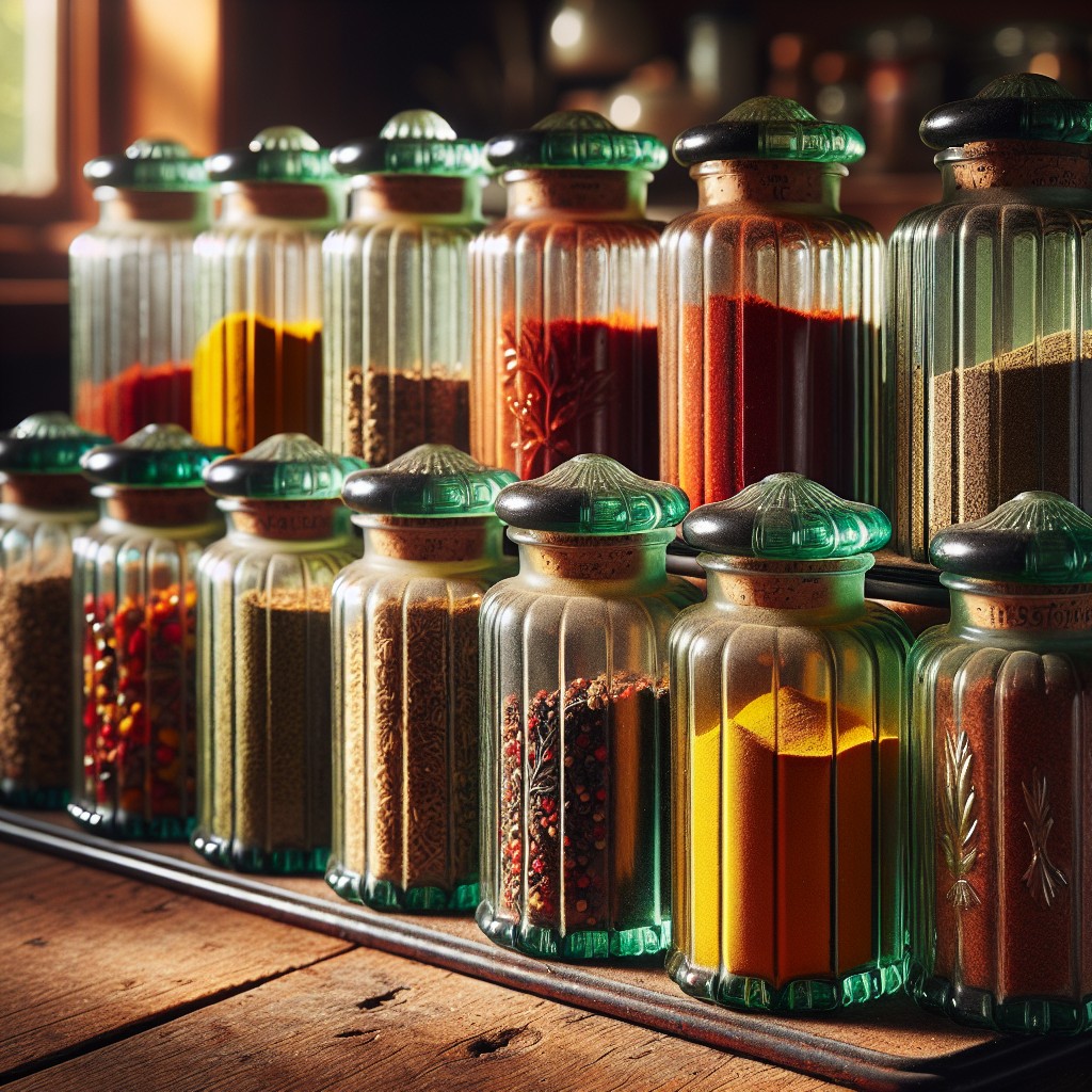 depression glass spice rack