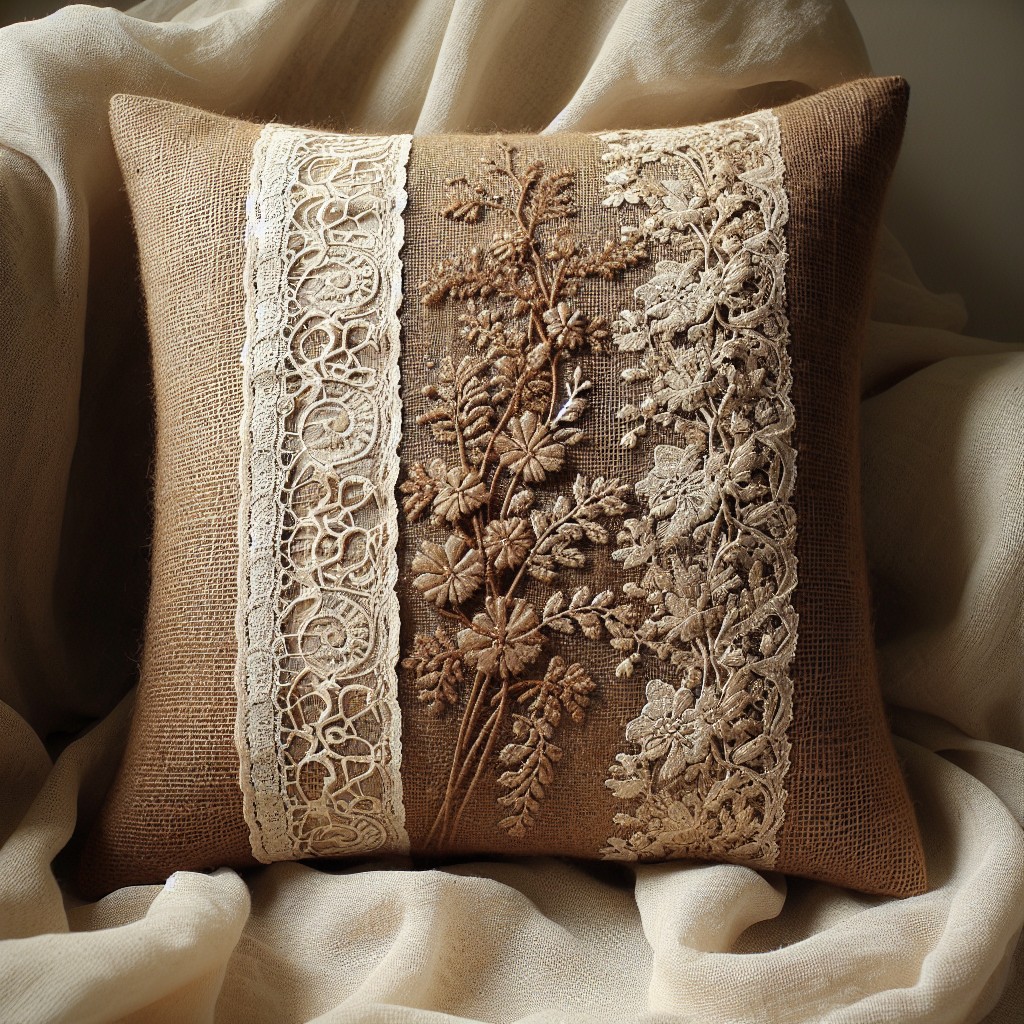 diy burlap and lace pillow cover