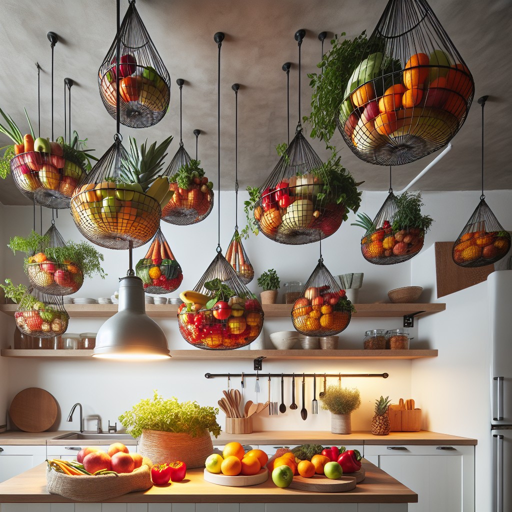 diy ceiling hanging fruit and veggie baskets
