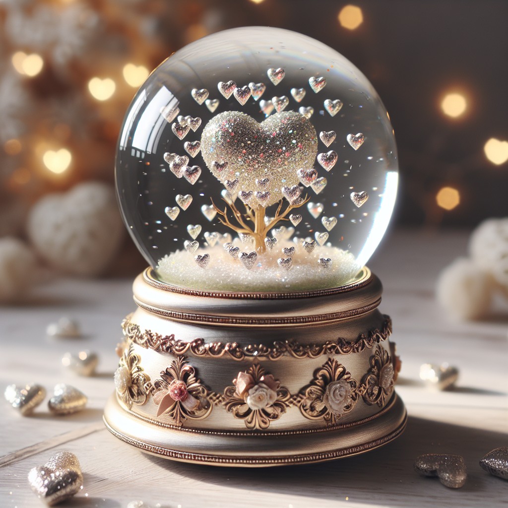 diy glittery snow globe filled with floating hearts